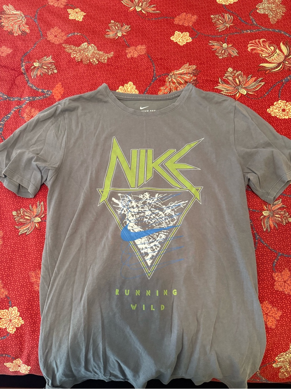 Nike Short-Sleeve Graphic Tee in Gray with Lime and Blue Accents